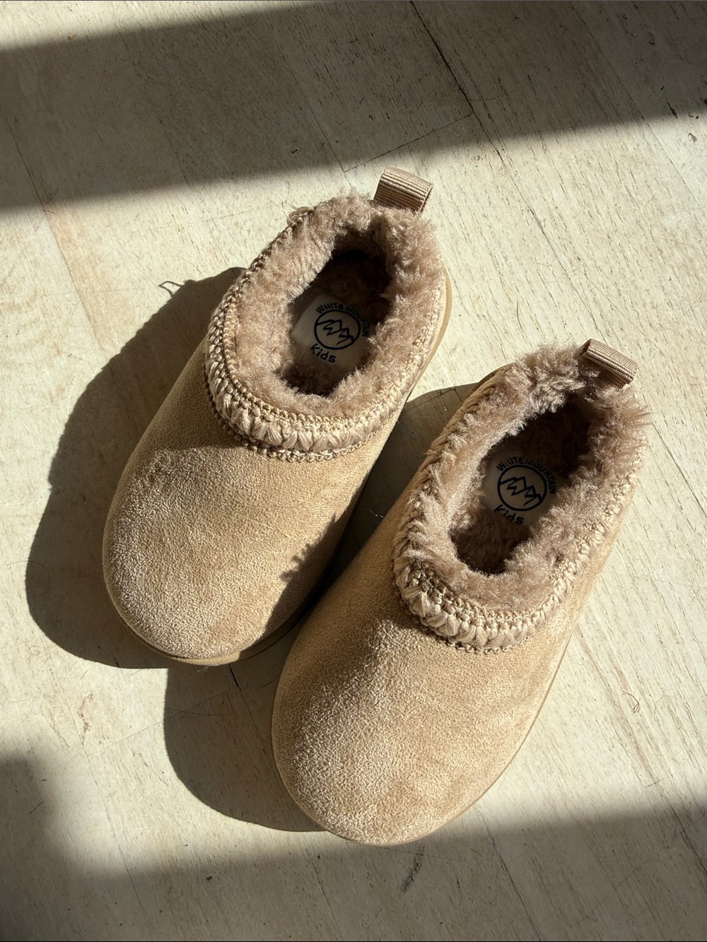 White Mountain Kids Tan Faux-Suede Slip-On Cozy Slippers
